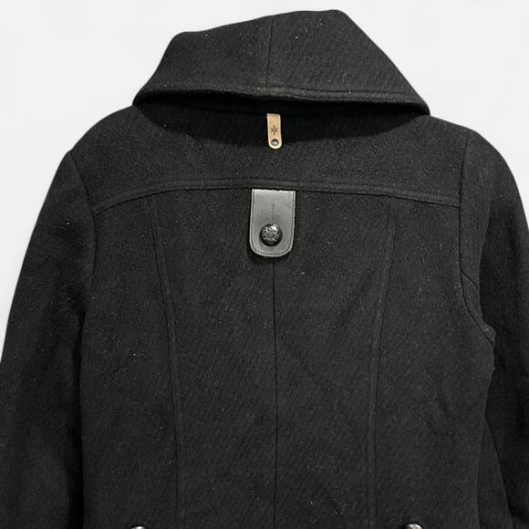 Mackage Black Wool Blend Funnel Neck Peacoat Minimalist Quiet Luxury Medium - Picture 7 of 15